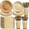 Venta Caliente Transfronteriza Nuevo Vajilla de Fiesta con Textura de Madera Tema Bosque de Campamento Vaso de Papel Servilleta Plato Desechable de Papel Set