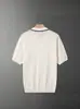 Polo de Punto para Hombre, Seda de Hielo, Delgado, Secado Rápido, Cuello Camisero, Estilo de Negocios, Verano, Manga Corta Ligeramente Maduro, Estilo Coreano