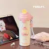 Taza Termo Nueva Estilo para Helado, Taza de Agua de Acero Inoxidable con Dibujos Animados, Taza Portátil de Popote de Aspecto Elegante para Estudiantes Hombres y Mujeres