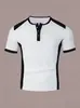 2026 Nova Camiseta Masculina de Manga Curta Color Block Venda Quente Transfronteiriça Blusa Casual Esportiva Color Block de Manga Curta com Meio Botão