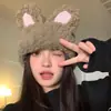 Nuevo sombrero de felpa con orejas de conejo lindo y dulce estilo coreano para otoño e invierno para mujer, sombrero de lana cálido y a prueba de frío, sombrero de punto versátil