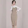 Comercio exterior ropa de mujer 2024 primavera nuevo estilo coreano elegante cuello de camisa costura ajustado longitud media moda mono de tubo