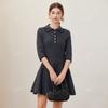 Vestido de punto con cuello polo M francés nuevo transfronterizo, entallado, elegante, adelgazante, en forma de A, manga siete puntos, elegante falda paraguas