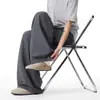 Pantalones de Verano Finos para Hombre Grises Plisados Estilo Old Money con Toque de Lujo, Corte Recto Holgado, Caída Suelta, Pantalones Largos Casuales de Pierna Ancha Relajados