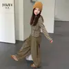 Chaqueta para Niñas YOJIA 2026 Otoño Nueva Cardigan con Capucha para Niños Grandes Camisa de Rayas con Cremallera Chaqueta de Manga Larga