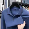 Estilo Novo Outono 2026 Camisa Polo Manga Longa 100% Algodão Puro Camiseta Masculina Roupa de Pai de Meia-Idade Top de Cor Lisa com Gola para Homem