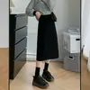 Falda de línea A con abertura de cintura alta para mujer, falda de traje negra, longitud media, que cubre la cadera, adelgazante, falda lápiz ajustada para otoño e invierno