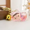 Tiktok Lindo Gato Acostado Adorable Colgante de Arena Líquida Par de Llavero Acrílico con Aceite Destellante Accesorios para Bolsos