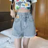 Shorts Jeans de Cintura Alta com Bainha Dobrada para Mulheres 2023 Primavera e Verão Novo Estilo Solto Emagrecedor Perna Larga Design em Linha A Jeans Hot Pants