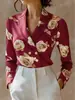 Camisa Satinada de Manga Larga con Estampado de Rosas Estilo Francés para Mujer de Temu, Elegante Top Nuevo para el Trabajo
