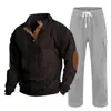 Cross-border masculino outono e inverno novo sportswear duas peças veludo cotelê botão henry camisa e calças retas terno casual