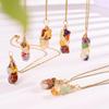 Colar de Rede com Pedras Coloridas Pingente de Cascalho de Cristal Natural Colar de Corrente para Clavícula Enrolado à Mão com Fio de Cobre Pingente Transfronteiriço