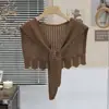 Nuevo Chal Tejido de Punto con Diseño Hueco para Primavera y Otoño, Manga Puntiaguda, Combinado con Camisa y Falda, Cárdigan Pequeño para Proteger el Cuello para Mujeres de Algodón