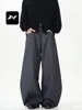 Calça Wide Leg Yongfang American Scimitar para Homens e Mulheres, Roupa de Trabalho de Alta Qualidade Retrô, Plissada, Solta, Efeito Emagrecedor, Calça Casual com Corte Pera