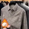 Suéter Grueso de Terciopelo Falso de Dos Piezas para Hombre Invierno 2026, Tejido de Terciopelo Integrado, Capa Base Cálida, Camisa Polo