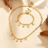 Collar y pulsera geométricos redondos de acero de titanio y acero inoxidable 304, estilo INS japonés y coreano, con incrustaciones de diamantes, chapado PVD impermeable de color duradero, para mujer