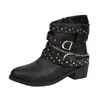 Botas Femininas Independentes de Couro com Salto Grosso Tiras Independentes Botas de Tornozelo com Rebites de Comércio Exterior Femininas Baixas 2025 Tamanho Grande Novo Outono e Inverno Europeu e Americano Transfronteiriço