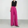Calças de Linho 100% Wide Leg para Mulheres, Calças Retas Finas de Algodão-Linho para Verão, Calças Soltas Emagrecedoras, Calças Femininas de Alta Qualidade Estilo Old Money