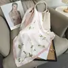 Lenço de Seda, Lenço Quadrado Pequeno, Flor Rosa Claro, Lenço de Seda Sintética, Combinação para Viagem de Verão Feminina, Lenço Pequeno Fresco e Doce