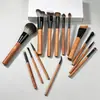 Atacado de fábrica: Conjunto de 14 pincéis de maquiagem, incluindo pincel para pó, pincel para blush e pincel para sombra, com cerdas de pelo animal e cabo de madeira maciça