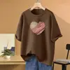 Camiseta Blanca de Manga Corta con Cuello Redondo y Estampado de Corazones, Nueva para Verano 2026, para Mujer, Moderna, Versátil, Diseño Holgado, Camiseta de Moda