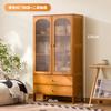 Aparador de Cocina Estantería con Puerta de Cristal Madera Maciza Roble Estilo Japonés Combinación para el Hogar Estantería Estante de Almacenamiento de Pie