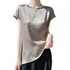 Venta al por mayor del fabricante Satén de Seda Texturizado Nuevo Estilo Tops Irregulares Moda Cuello Redondo Elegantes Camisetas de Gama Alta