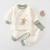 Conjunto de ropa interior térmica de cintura alta para otoño e invierno para bebés, que incluye camisetas de manga larga y pantalones largos, adecuado para recién nacidos, niños y niñas, con forro acolchado