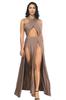 AliExpress ebay nuevo estilo Comercio exterior irregular color sólido abertura vestido plisado sexy vestido de noche