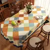 Toalha de Mesa Oval Estilo Americano, Impermeável, à Prova de Óleo, Não Precisa Lavar, Novo Modelo 2025, Luxo Leve, Sensação de Alta Qualidade, Toalha de Mesa Xadrez Retrô