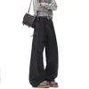 Calça jeans desconstruída estilo retrô americano com costura contrastante para homens e mulheres, calça de perna larga da moda de outono de marca, calça esportiva de perna curva