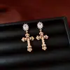 Brincos Colar Pingente Cruz de Zircônia Banhados a Ouro Real 18K Corrente de Clavícula Fashion Joias de Luxo Leve de Alta Qualidade para Mulheres