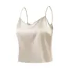 Camisola de satén elástico estilo francés Tangge con cuello en V para mujer, top sin mangas de seda de morera con tirantes finos, prenda para el hogar