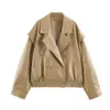 ZA AliExpress Más Vendido Comercio Electrónico Transfronterizo Estilo Europeo y Americano Ropa para Mujer Efecto Piel Solapa de Piloto Chaqueta de Cuero