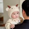 Chapéu Infantil Estilo Coreano para Outono e Inverno, Gorro de Tricô Pontudo Quente e Espesso para Meninos e Meninas, Chapéu à Prova de Vento e Protetor de Orelhas