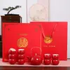 Set de Ceremonia de Té para Celebración de Boda, Suministros de Compromiso Estilo Chino, Bandeja Roja de Dote Nupcial, Tetera, Caja de Regalo para Juego de Té