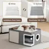 Camas para Gatos de Interior, Toca Grande para Gatos com Bola Fofa e Arranhador, Casa Arranhador Dobrável para Gatos com Esconderijo Condo para Filhote, 16x16x13 polegadas, Cinza