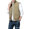 Colete Masculino de Algodão com Gola Alta e Múltiplos Bolsos para Primavera e Outono, Casual ao Ar Livre, Quente, Roupa de Trabalho com Forro de Fleece