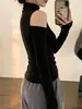 Top de cuello alto y hombros descubiertos para otoño e invierno para mujer, con un estilo puro y seductor, un diseño único, corte ajustado y que proporciona calor como capa interior.; una camiseta básica de moda