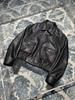Chaqueta de Cuero Genuino Hn5227 Otoño/Invierno Nuevo Estilo Patrón de Cabra Ciervo Cuero en Relieve Ropa de Trabajo Bolsillo Corte Amplio Cremallera Biker Chaqueta Corta