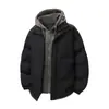 Chaqueta Casual de Algodón para Hombre Otoño e Invierno Falsa de Dos Piezas con Capucha Abrigo de Algodón para Pareja Resistente al Viento Frío Moderna Gruesa Holgada
