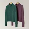 Cuello alto otoño e invierno nuevo 100% cachemir hombro raglán hilo floral chaqueta con cremallera, suéter exterior holgado y cálido