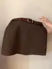 Falda Larga de Lana Color Café Simple Estilo Coreano Retro para Mujer Otoño Invierno Nueva Moda Cintura Alta Adelgazante Versátil Falda Corta de Corte A