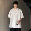 Camiseta Masculina de Verão Nova High Street Pesada com Ombreira Manga Curta Cor Nicho Design de Bloqueio de Cor Listrado Senso de Design Camiseta Bonita Rebelde Top Tendência