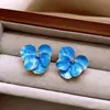 Pendientes Plateados de Gota Azul en Forma de C para Mujer Estilo Coreano Moda Pendientes Sencillos Lujo Ligero Pendientes Versátiles Sentido de Nicho de Alta Gama