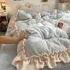 Lençol de cama com babados florais pequenos estilo coreano de alta gramatura, colcha, conjunto de quatro peças de veludo de leite, conjunto de três peças quente 1
