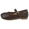 Nuevos Zapatos de Cuero de Tacón Bajo Vintage Otoño 2026, Zapatos Mary Jane de Piel Dividida 'Pata de Cerdo', Zapatos de Correa Simple Planos y Bajos
