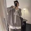 Yunshu Design Estilo Coreano Renda Fita Tricô Pulôver Macio e Encerado para Mulheres Outono e Inverno Tricô Estilo Folgado e Preguiçoso