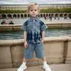 Conjunto Jeans de Verão para Meninos 2026 Nova Roupa Infantil Estilosa Camisa Fina de Manga Curta Roupa de Verão para Bebê