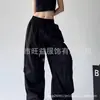 Calça Cargo Estilo Americano para Mulheres Verão 2025 Nova High Street Calça de Perna Larga Solta Calça Paraquedista Casual Reta Comprimento Total